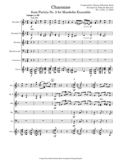 Chaconne from Violin Partita No.2 in D minor – Johann Sebastian Bach for Mandolin Ensemble