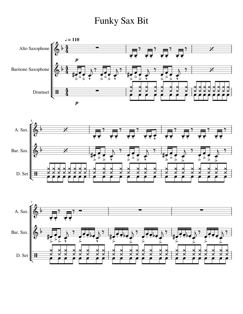 Funky Sax Bit Sheet music for Saxophone alto, Saxophone baritone, Drum ...