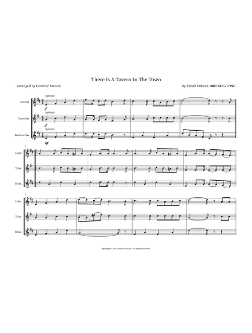 There Is A Tavern In The Town (Arr. Dominic Meccia) - Traditional Drinking Song (Small Ensemble)