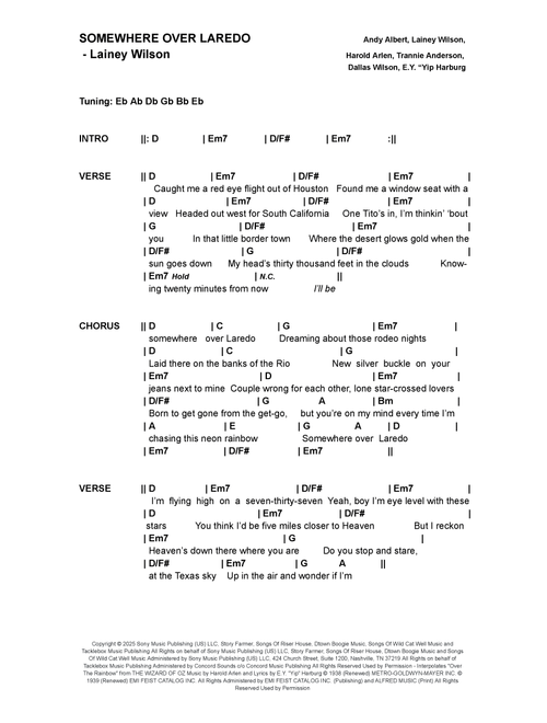 Somewhere Over Laredo (Arr. Bronson Ferdinand Wright) - Lainey Wilson (Lead Sheet - Fake Book)
