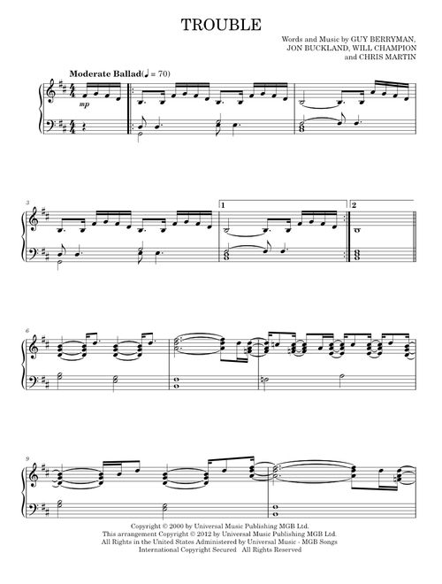 Trouble - Coldplay (Piano Solo)