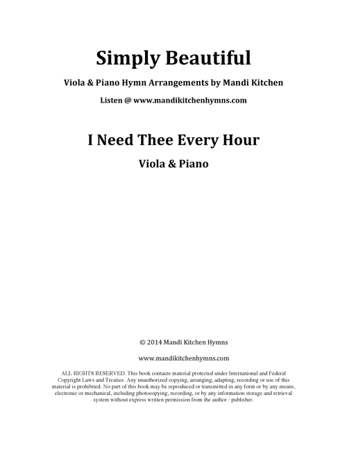 I Need Thee Every Hour Viola & Piano Duet (Arr. Mandi Kitchen) - Robert Lowry (Viola Solo)