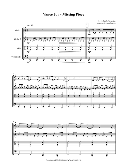 Missing Piece (Arr. Alex Talanov) - Vance Joy, Joel Little (String Quartet)