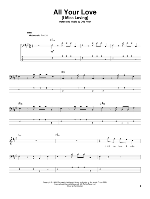 All Your Love (I Miss Loving) - Otis Rush, Eric Clapton (Bass Tab)