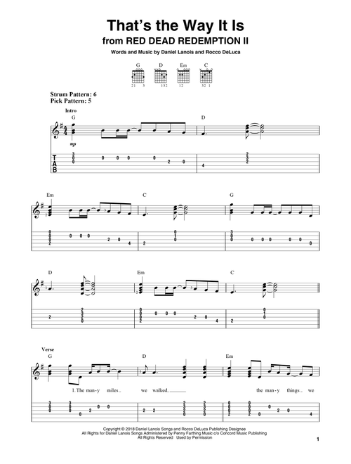 That's The Way It Is (from Red Dead Redemption II) - Daniel Lanois and Rocco DeLuca, Daniel Lanois, Rocco DeLuca (Easy Guitar with TAB)