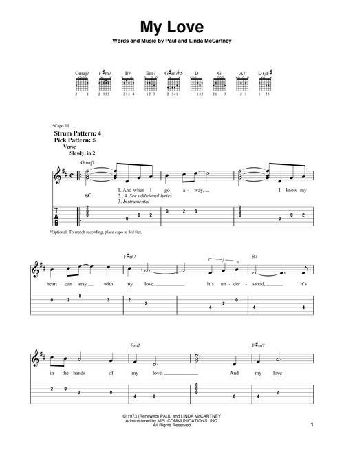 My Love - Paul McCartney & Wings, Paul McCartney (Easy Guitar with TAB)