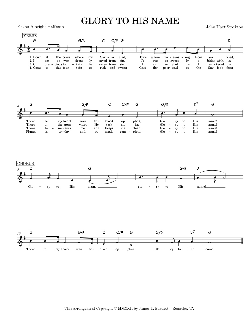 Glory To His Name [lead sheet] Sheet Music with Chords for Piano (Solo ...
