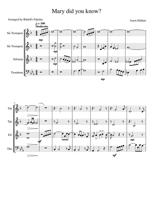 Mary, Did You Know? – Pentatonix Mary, Did You Know for brass quartet