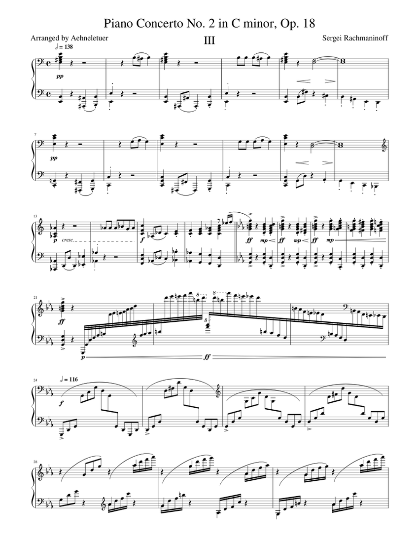 Campo la seguridad Apéndice Rachmaninoff] Piano Concerto No. 2, Op. 18 (3rd Movement) Sheet music for  Piano (Solo) | Musescore.com