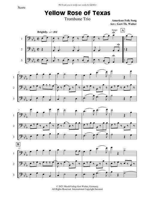 Yellow Rose of Texas (Arr. Gert Th. Walter) - American Folk Song (Brass Ensemble)