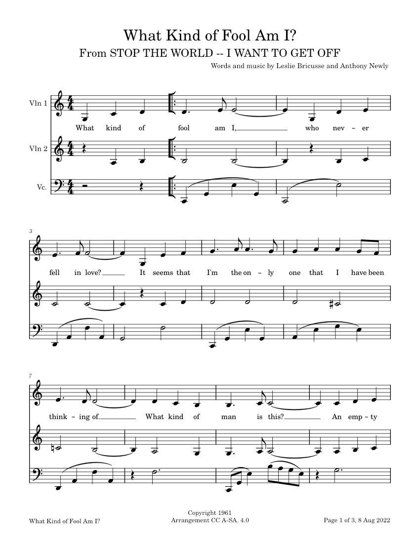 What Kind of Fool Am I -- Leslie Bricusse Sheet music for