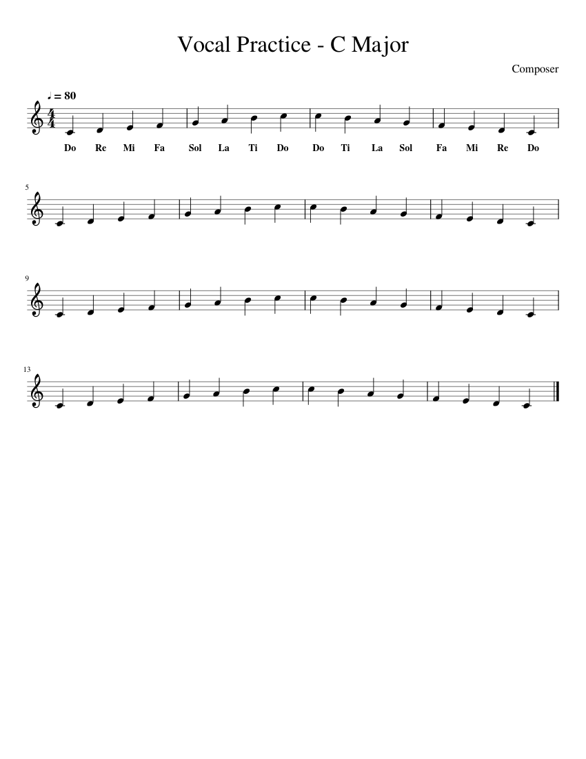 Vocals: C Major Scale Sheet music for Piano (Solo) Easy | Musescore.com