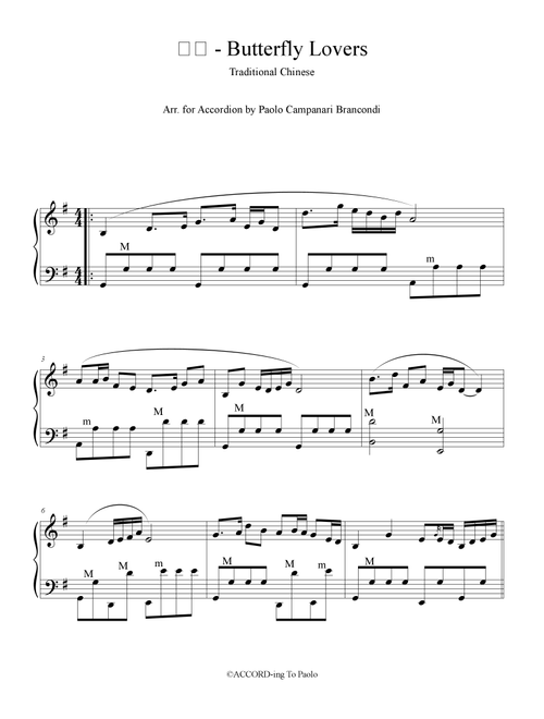 Butterfly Lovers - Traditional Chinese - Easy Accordion Version (Arr. Paolo Campanari Brancondi) - He Zhanhao Chen Gang (Accordion)