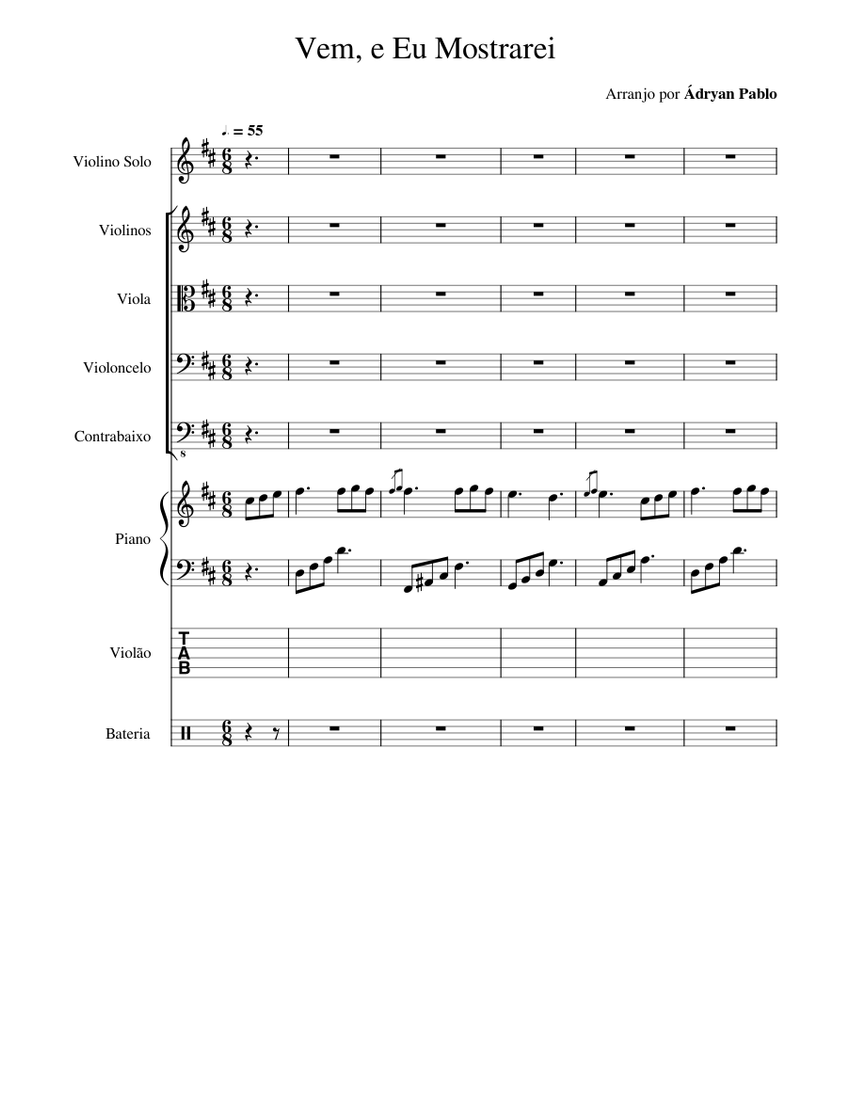 Vem, e Eu Mostrarei Sheet music for Piano, Contrabass, Violin, Viola ...