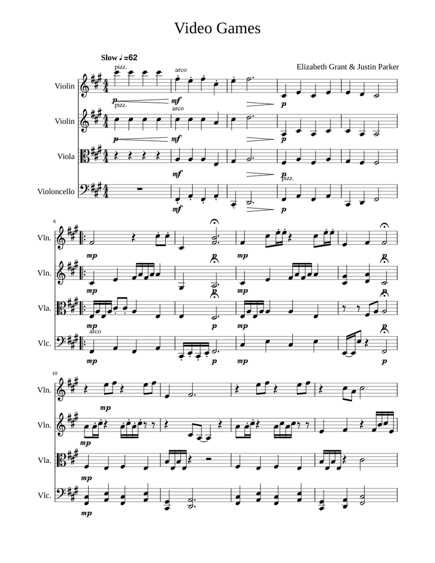 Video games Lana Del Rey Sheet music for Violin, Viola, Strings synth