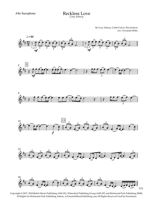 Reckless Love (Arr. Fernando Britto) - Cory Asbury, Caleb Culver, Ran Jackson (Alto Sax Solo)