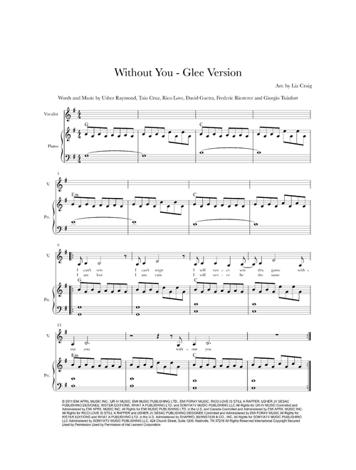 Without You (Arr. Liz Craig) - David Guetta Featuring Usher (Piano Vocal)