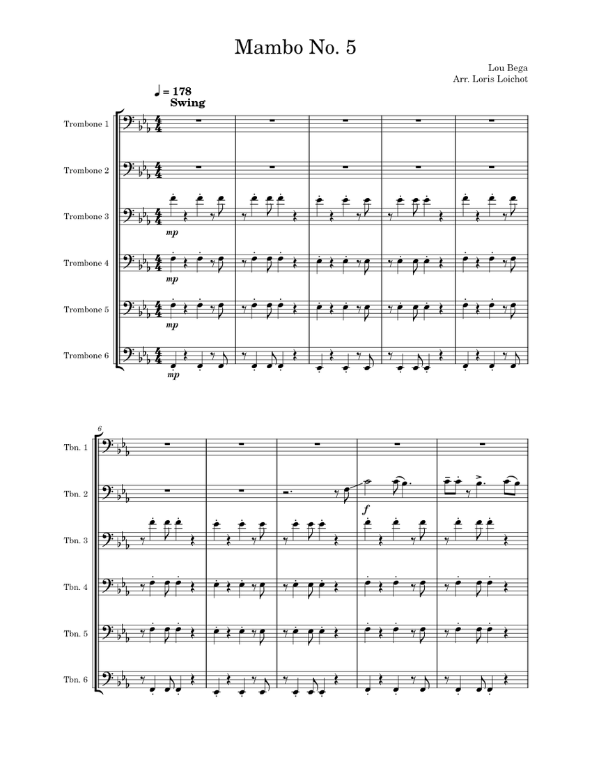 Que Rico Mambo Trombone Notes Mambo n°5 Trombone Sextuor Sheet Music for Trombone (Brass Quintet ...