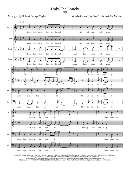 Only The Lonely (Know The Way I Feel) (Arr. Robert George Taylor) - Roy Orbison (Choral, TTBB)