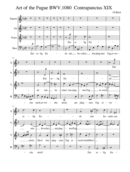 Die Kunst der Fuge, BWV 1080, contrapunctus XIX – Johann Sebastian Bach