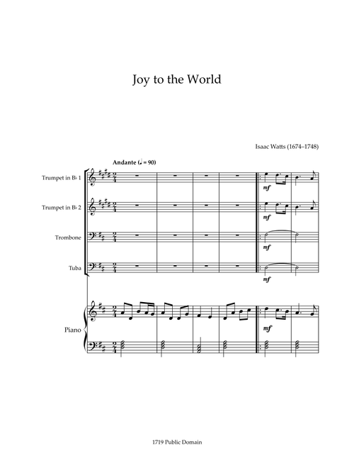 Joy to the World – Brass Quartet & Piano (D major) (Arr. D. M. Scores) - Isaac Watts (Brass Ensemble)