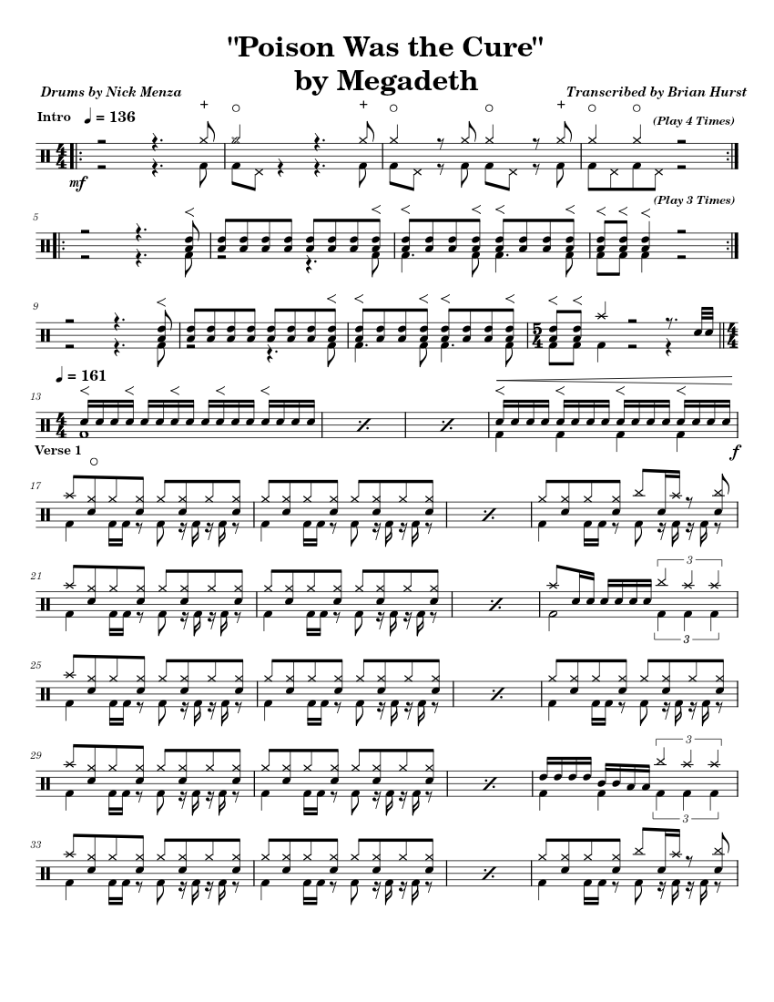 Poison Was the Cure – Megadeth (Drums) Sheet music for Drum group (Solo) |  Musescore.com