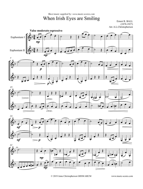 When Irish Eyes are Smiling - Euphonium Duet (Arr. Anne Christopherson GRSM ARCM) - Ball, Ernest R. (Euphonium Solo)