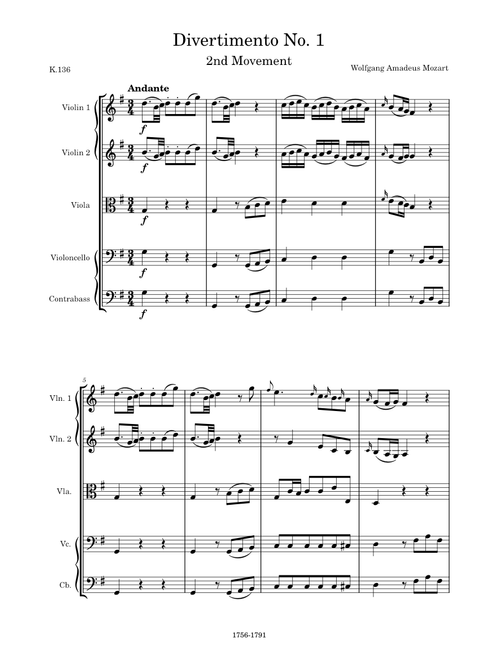 Divertimento No. 1 in D Major, K.136, 2nd Movement (Andante) – Wolfgang Amadeus Mozart