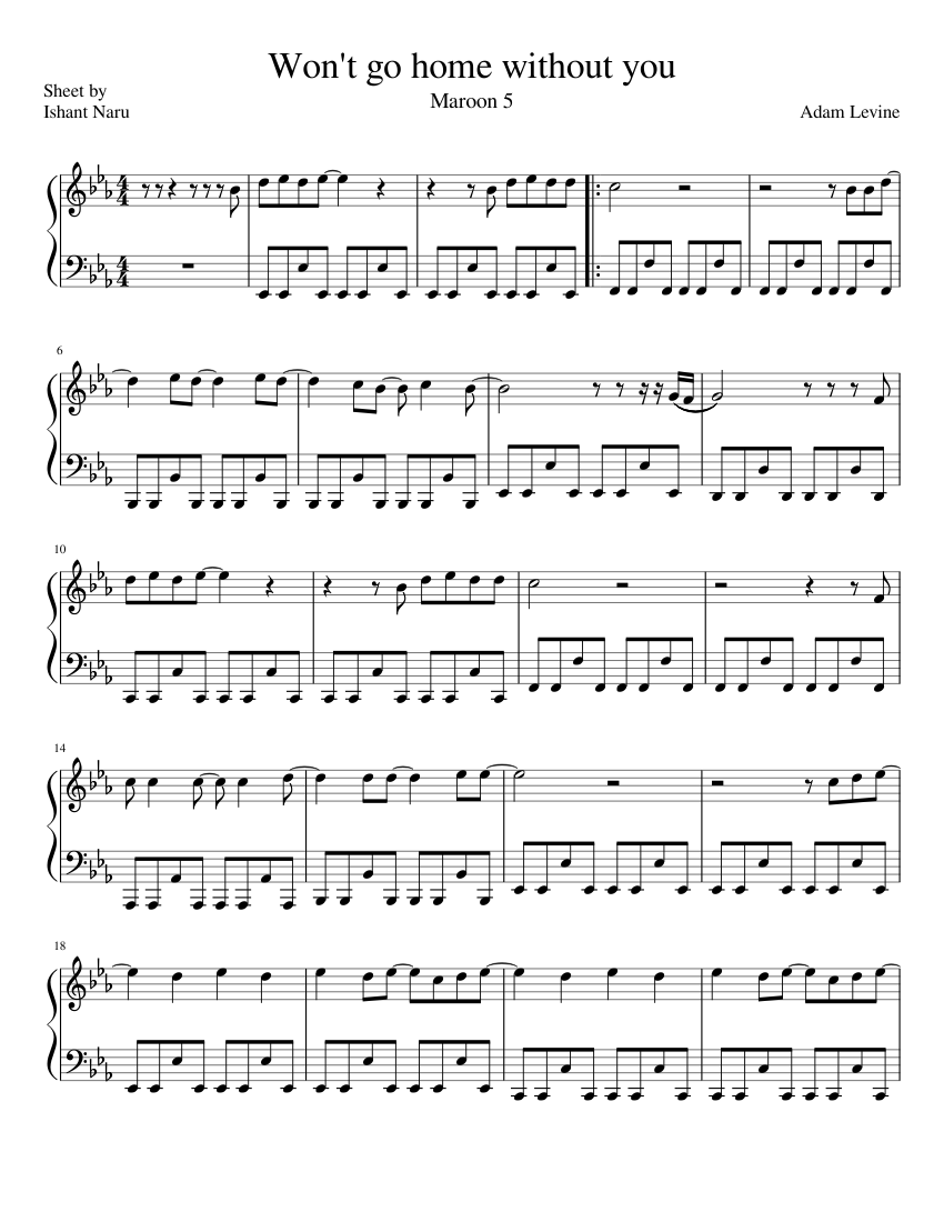Won't go home without you - maroon 5 Sheet Music for Piano (Solo) easy ...