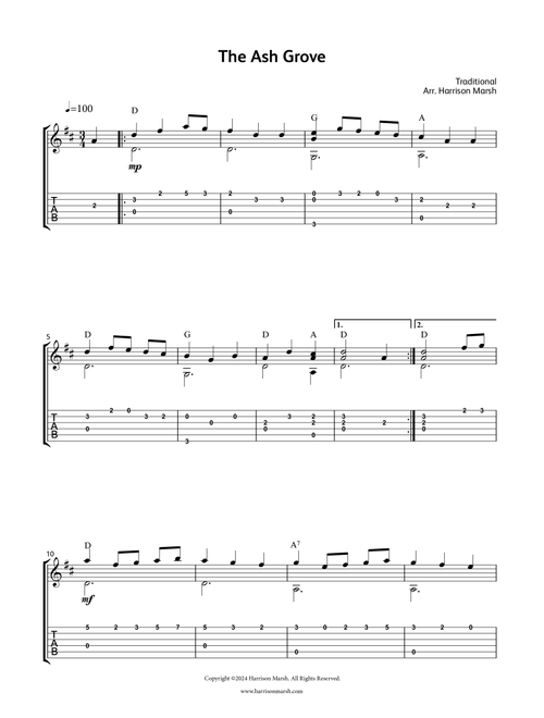 The Ash Grove (Fingerstyle Guitar Arrangement) (Arr. Harrison Marsh) - Traditional Welsh (Solo Guitar)