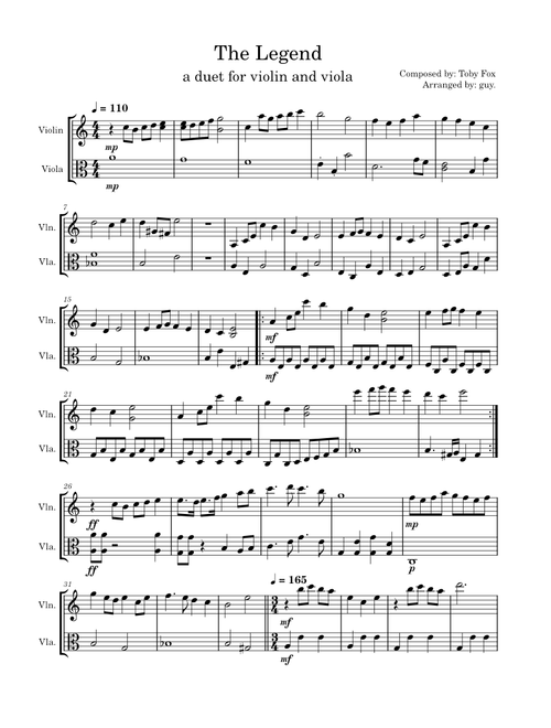 The Legend – Toby Fox (for string duet)