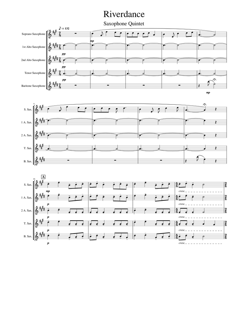 Riverdance Saxophone Quintet Sheet music for Saxophone alto, Saxophone tenor, Saxophone baritone