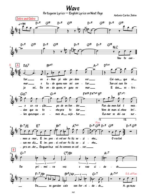 Wave (Lead Sheet with Lyrics in Portuguese and English )
