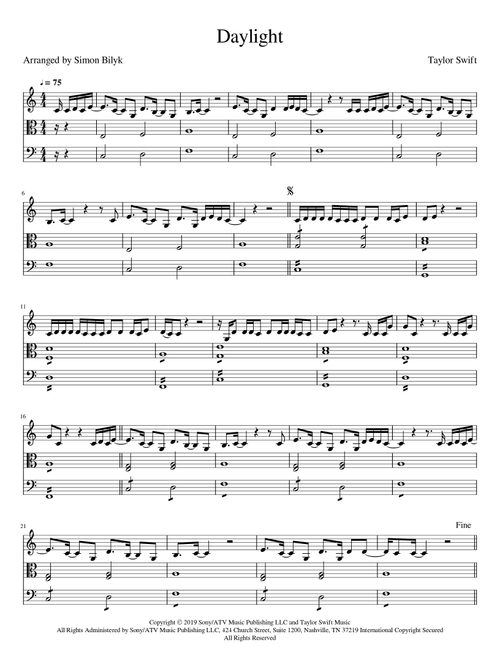Daylight (Arr. Simon Bilyk) - Taylor Swift (String Ensemble)