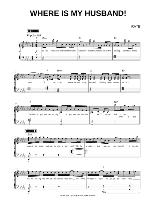 WHERE IS MY HUSBAND! - RAYE (Piano)
