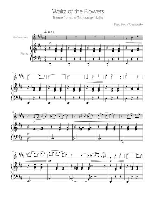 Waltz of the Flowers - The Nutcracker - Alto Sax Solo w/Piano (Arr. Ygor Nunes) - Tchaikovsky (Alto Sax and Piano)