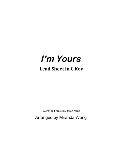 I'm Yours (Arr. Miranda Wong) - Jason Mraz (Large Ensemble)