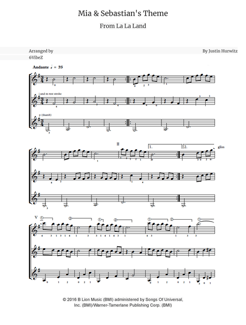 Mia & Sebastian's Theme (Arr. 6VibeZ) - Justin Hurwitz (Guitar Ensemble)