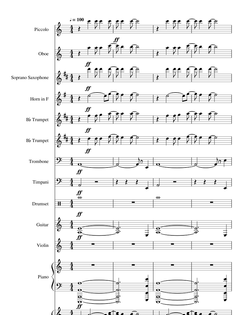 wicked Sheet Music for Piano, Trombone, Flute piccolo, Oboe