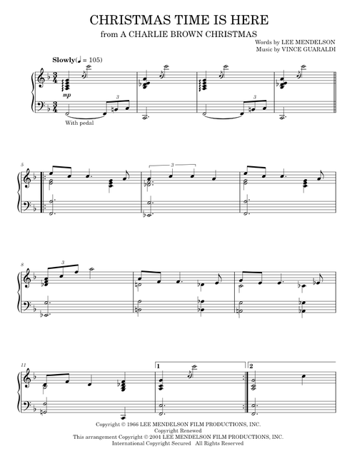 Christmas Time Is Here - Lee Mendelson, Vince Guaraldi (Piano Solo)