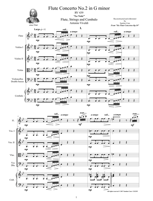 Vivaldi - Flute Concerto No.2 in G minor 'La Notte' Op.10 RV 439 for Flute, Strings and Cembalo (Arr. Santino Cara) - Vivaldi Antonio (Chamber Orchestra)