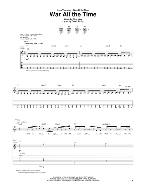 War All The Time - Thursday (Guitar Tab)