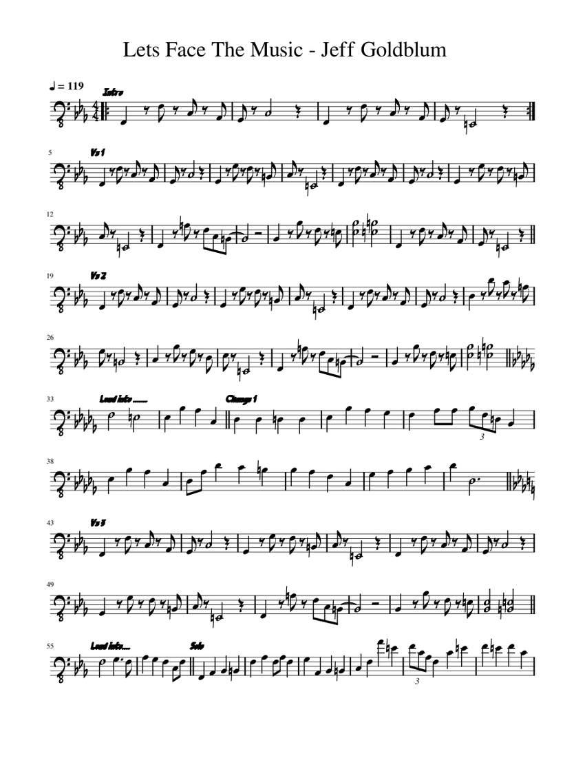Lets Face The Music - Jeff Goldblum Sheet Music for Bass guitar