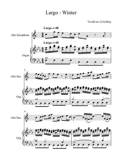 Winter Largo from The 4 Seasons (Arr. Grant Golding) - Antonio Vivaldi (Alto Sax and Piano)