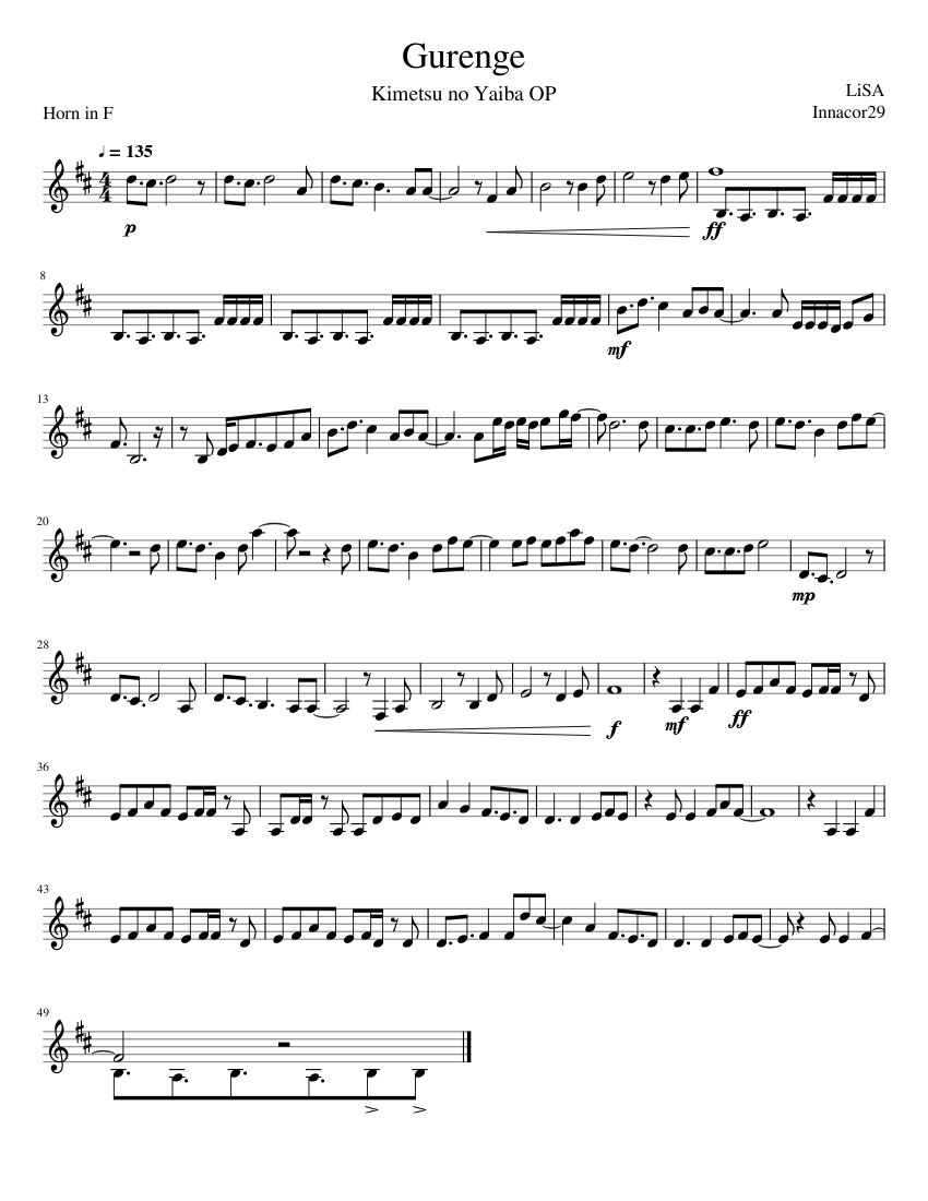 Helloween,MasterOf the rings,Bandscore楽譜 紅蓮華 GURENGE for string quartet Sheet Music with Chords