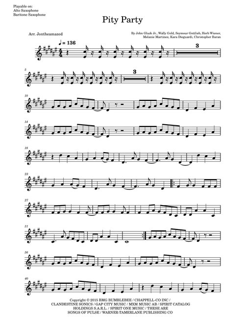 Pity Party (Arr. Jontheamazed) - Melanie Martinez (Alto Sax Solo)