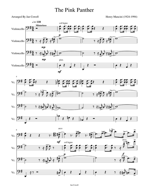 The Pink Panther - Arranged for Cello Quartet