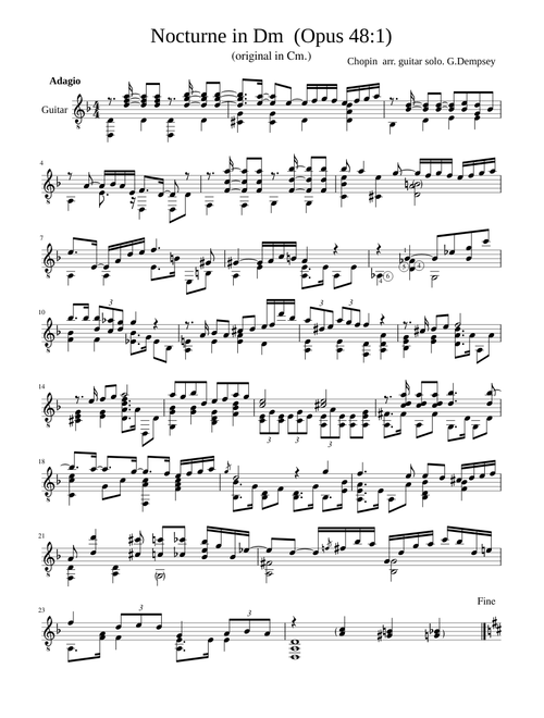 Chopin Nocturne Dm (original Cm. Opus 48:1) Arr. solo guitar G.Dempsey