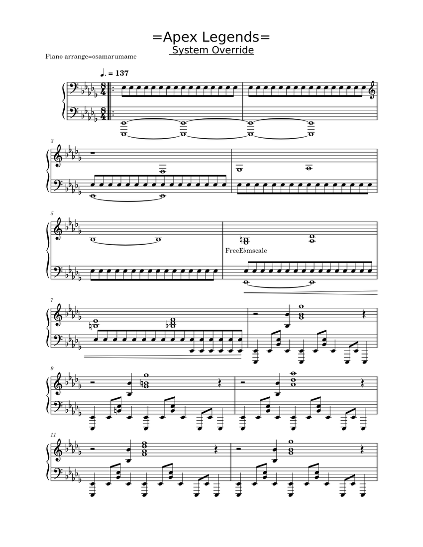 Apex_Legend System-Override システムオーバーライド Sheet music for Piano (Solo ...