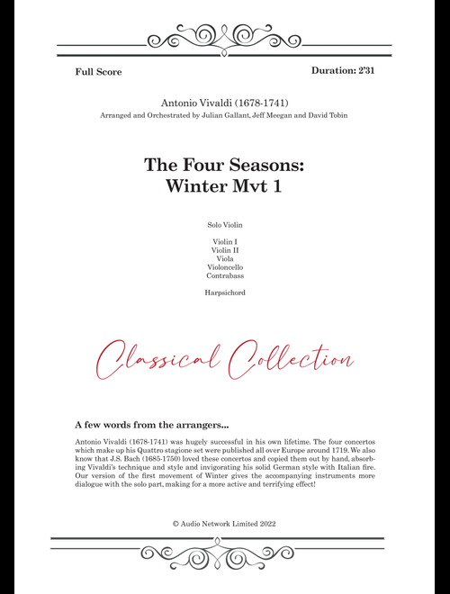 Four Seasons Winter Mvt 1 (Arr. David Tobin) - Antonio Vivaldi (Large Ensemble)